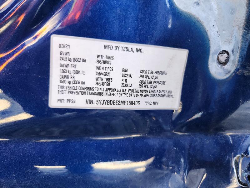 Aukcja sprzedaży 2021 Tesla Model Y, vin: 5YJYGDEE2MF158406, numer aukcji: 47137426