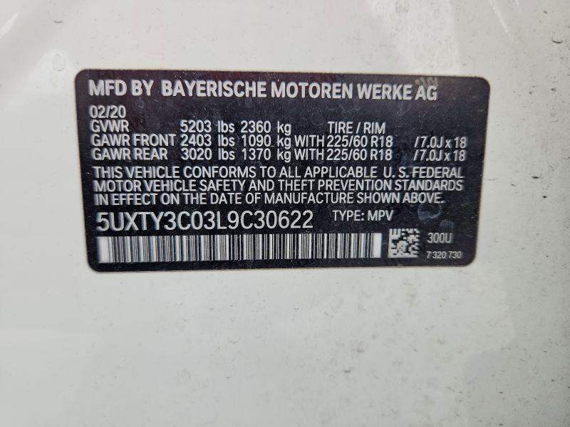 Aukcja sprzedaży 2020 Bmw X3, vin: 5UXTY3C03L9C30622, numer aukcji: 79032715