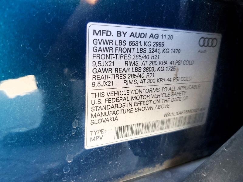 Продажа на аукционе авто 2021 Audi Q7, vin: WA1LXAF78MD021304, номер лота: 79976405