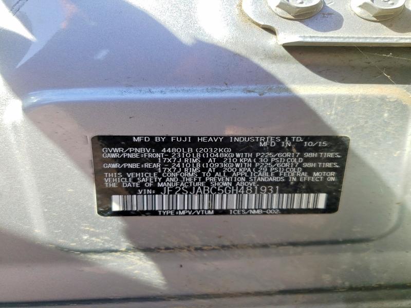 Продаж на аукціоні авто 2016 Subaru Forester, vin: JF2SJABC5GH481931, номер лоту: 45748206