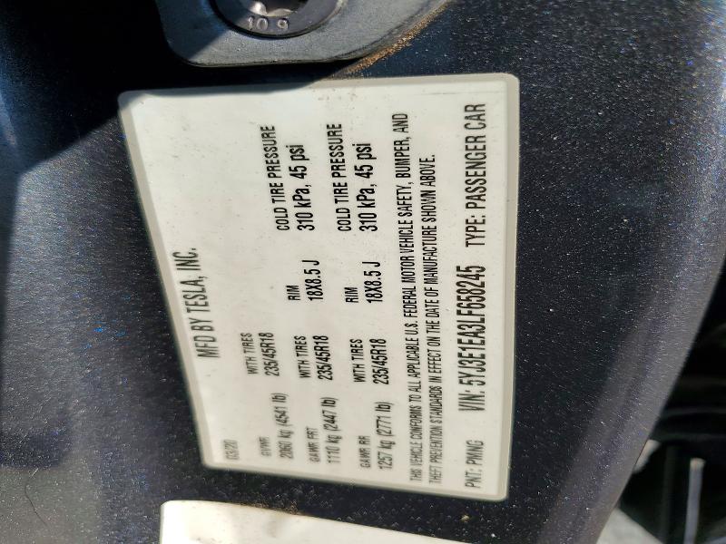 42060876 :رقم المزاد ، 5YJ3E1EA3LF658245 vin ، 2020 Tesla Model 3 مزاد بيع