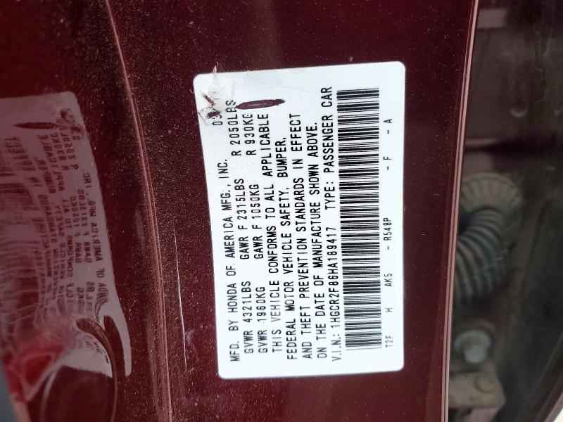 2017 Honda Accord მანქანა იყიდება აუქციონზე, vin: 1HGCR2F86HA189417, აუქციონის ნომერი: 45556476