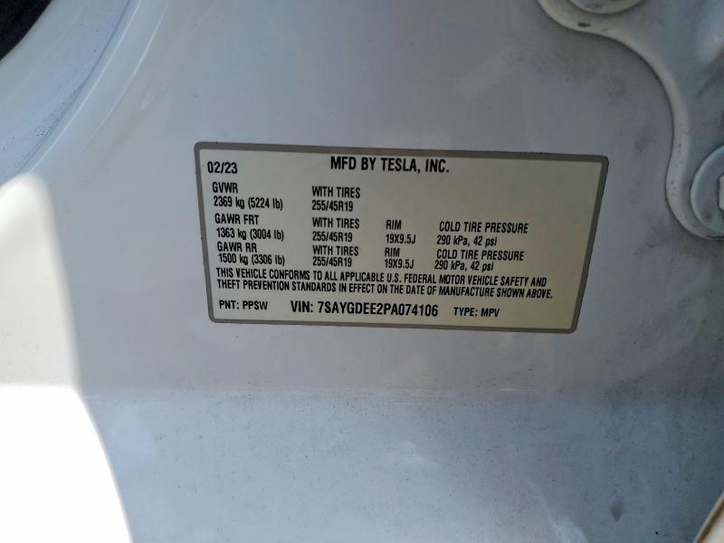 2023 Tesla Model Y მანქანა იყიდება აუქციონზე, vin: 7SAYGDEE2PA074106, აუქციონის ნომერი: 41612786