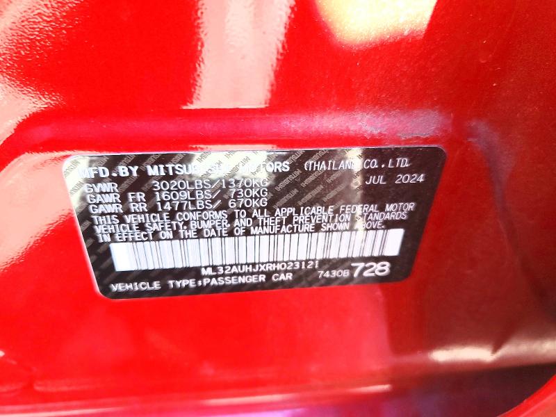 Продаж на аукціоні авто 2024 Mitsubishi Mirage, vin: ML32AUHJXRH023121, номер лоту: 41708376
