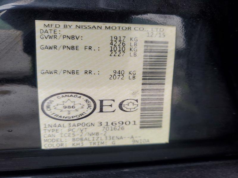 Продаж на аукціоні авто 2016 Nissan Altima, vin: 1N4AL3AP0GN316901, номер лоту: 79704665