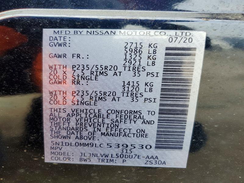 Auction sale of the 2020 Infiniti Qx60, vin: 5N1DL0MM9LC539530, lot number: 47610576