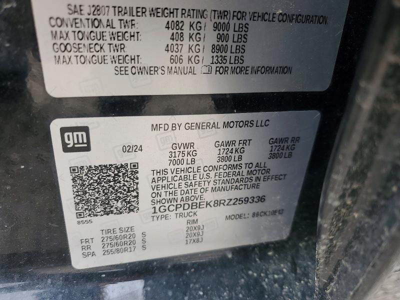 2024 Chevrolet Silverado მანქანა იყიდება აუქციონზე, vin: 1GCPDBEK8RZ259336, აუქციონის ნომერი: 46279676