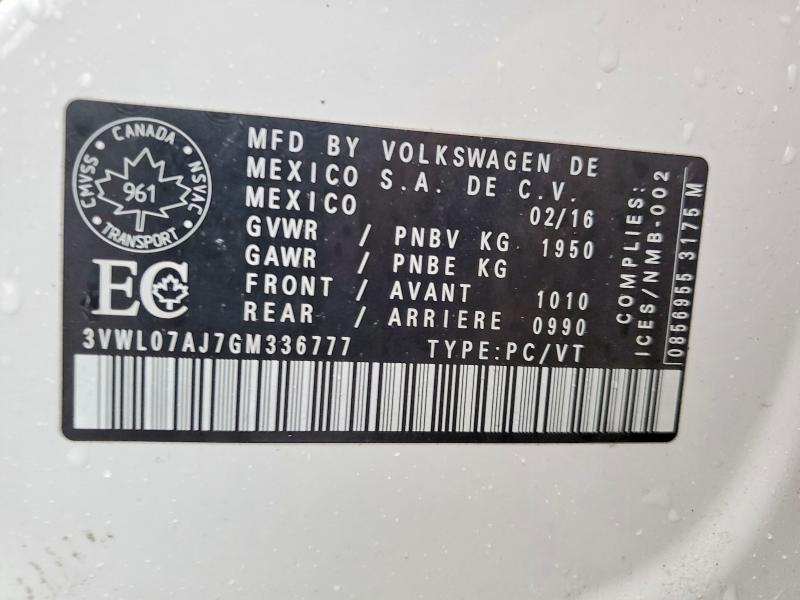 45485186 :رقم المزاد ، 3VWL07AJ7GM336777 vin ، 2016 Volkswagen Jetta مزاد بيع