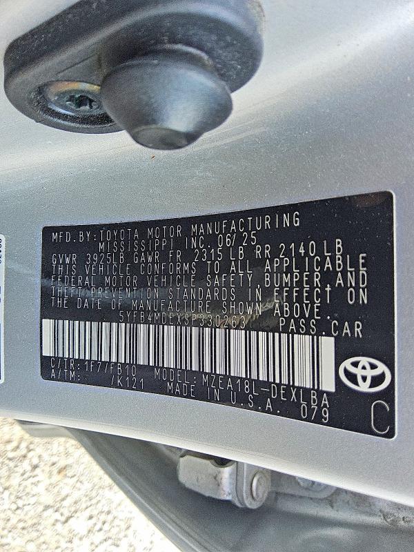 2025 Toyota Corolla მანქანა იყიდება აუქციონზე, vin: 5YFB4MDEXSP330263, აუქციონის ნომერი: 47408926