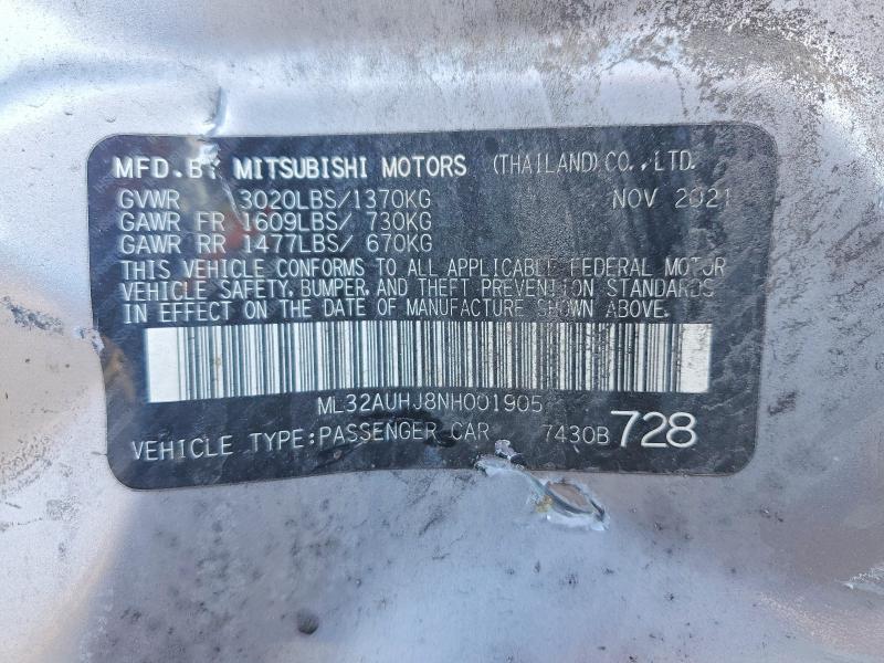 46985046 :رقم المزاد ، ML32AUHJ8NH001905 vin ، 2022 Mitsubishi Mirage مزاد بيع