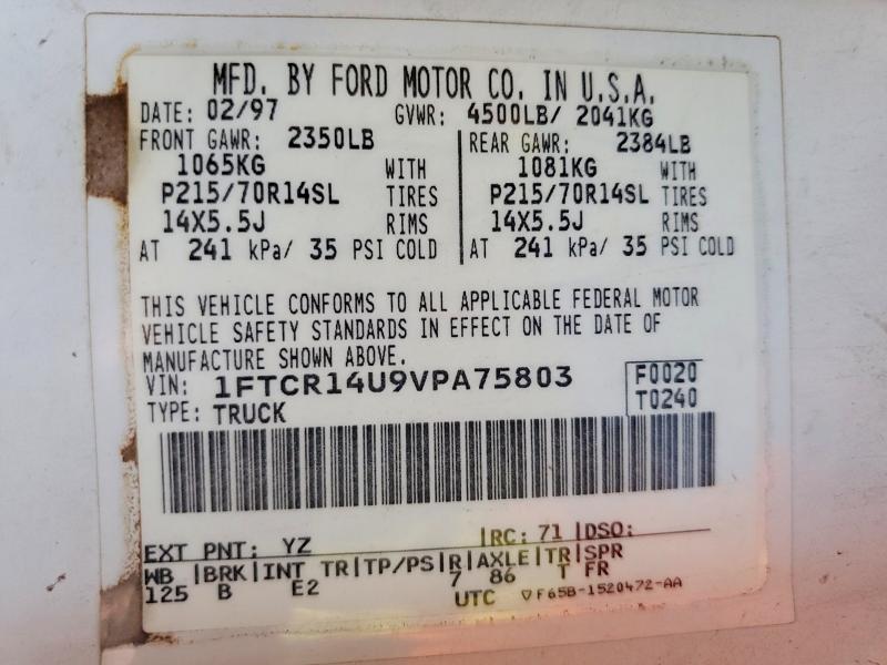 Aukcja sprzedaży 1997 Ford Ranger, vin: 1FTCR14U9VPA75803, numer aukcji: 41827226