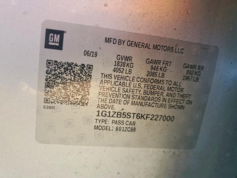 Продаж на аукціоні авто 2019 Chevrolet Malibu, vin: 1G1ZB5ST6KF227000, номер лоту: 79984175