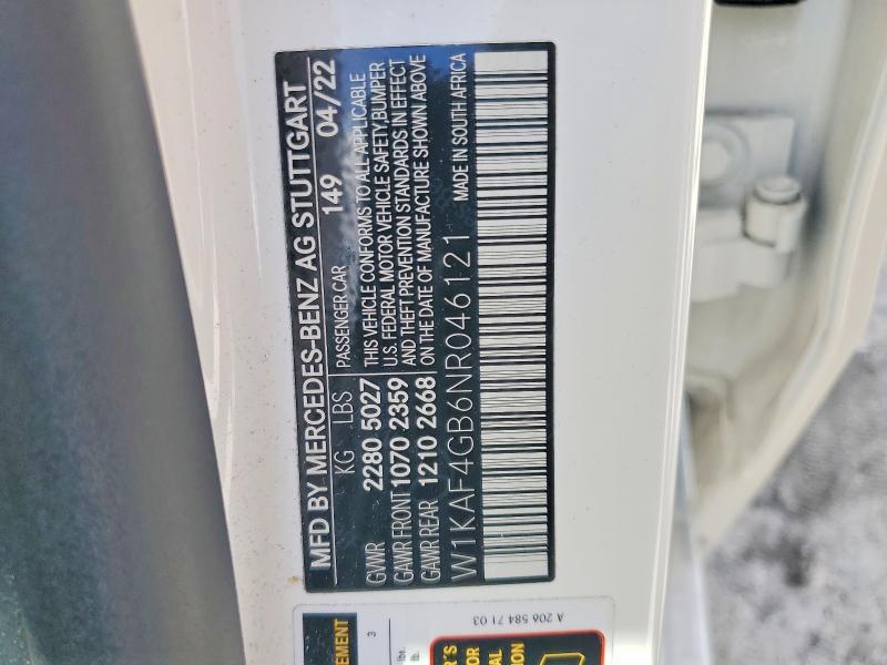 Aukcja sprzedaży 2022 Mercedes-benz C, vin: W1KAF4GB6NR046121, numer aukcji: 79626015