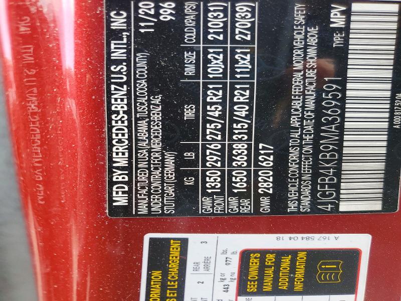47619666 :رقم المزاد ، 4JGFB4KB9MA369591 vin ، 2021 Mercedes-benz Gle مزاد بيع