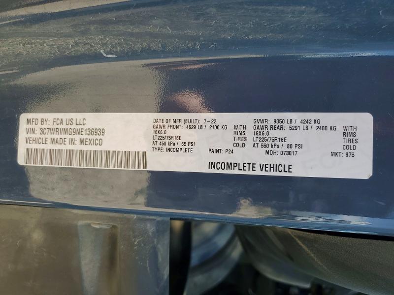 Auction sale of the 2022 Ram Promaster 3500, vin: 3C7WRVMG9NE136939, lot number: 41639976