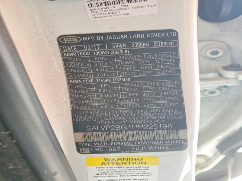 47318686 :رقم المزاد ، SALVP2BG1HH225198 vin ، 2017 Land Rover Range Rover Evoque مزاد بيع