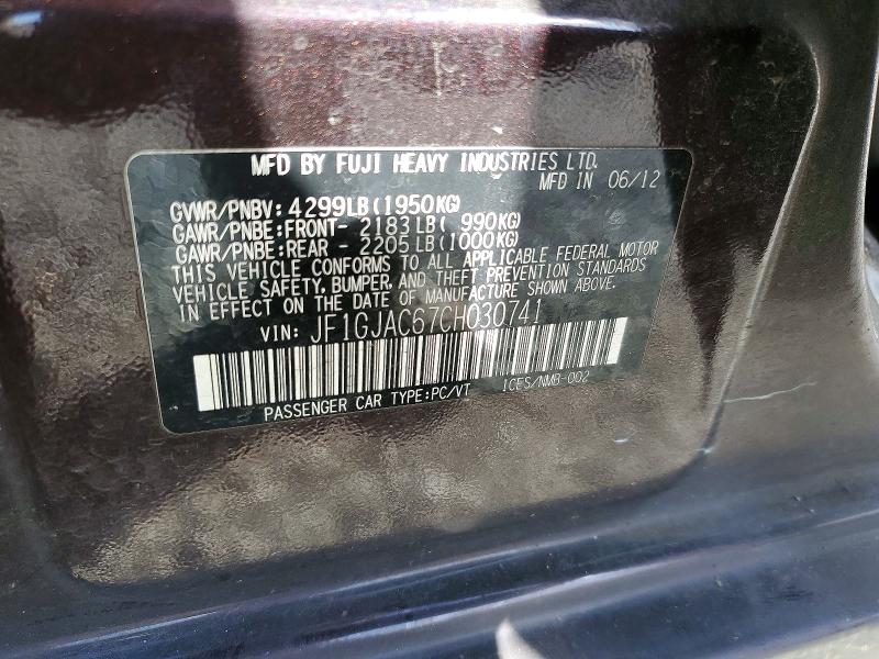 Aukcja sprzedaży 2012 Subaru Impreza, vin: JF1GJAC67CH030741, numer aukcji: 47914006