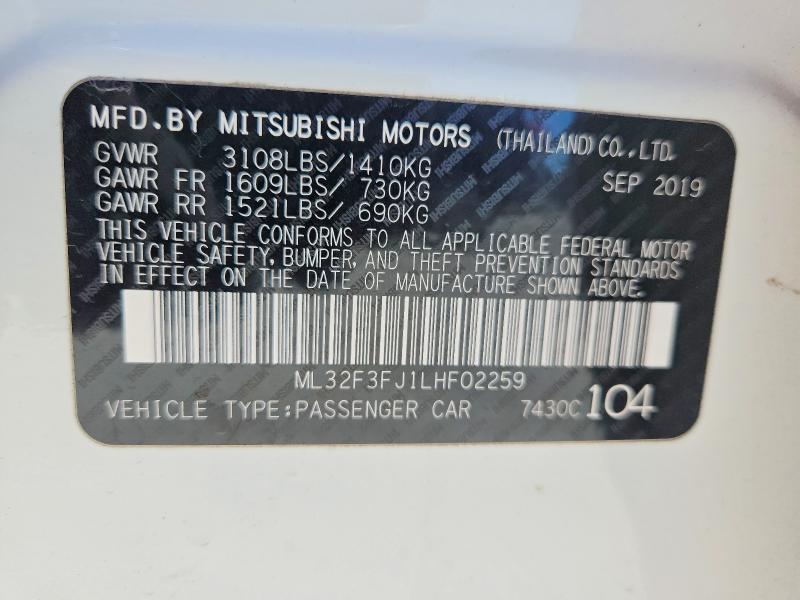 45476286 :رقم المزاد ، ML32F3FJ1LHF02259 vin ، 2020 Mitsubishi Mirage مزاد بيع