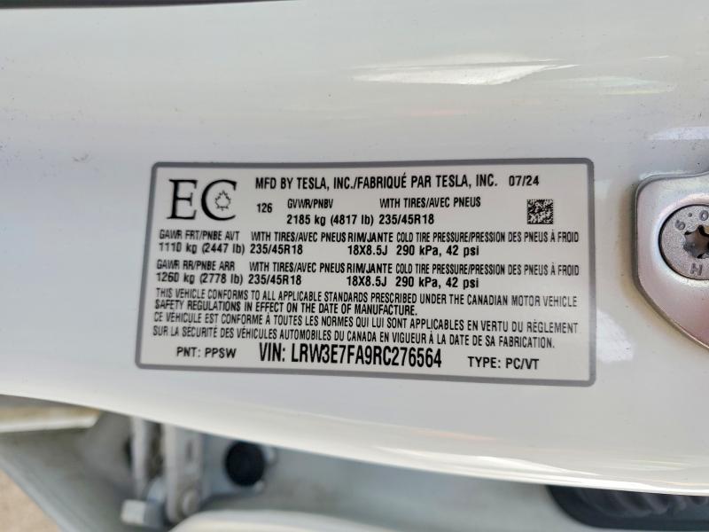Продажа на аукционе авто 2024 Tesla Model 3, vin: LRW3E7FA9RC276564, номер лота: 78844665