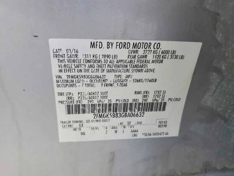 47165086 :رقم المزاد ، 2FMGK5B83GBA06632 vin ، 2016 Ford Flex مزاد بيع