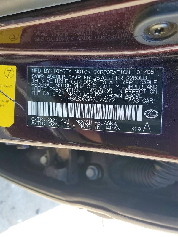 Продажа на аукционе авто 2005 Lexus Es 330, vin: JTHBA30G355097272, номер лота: 46906196