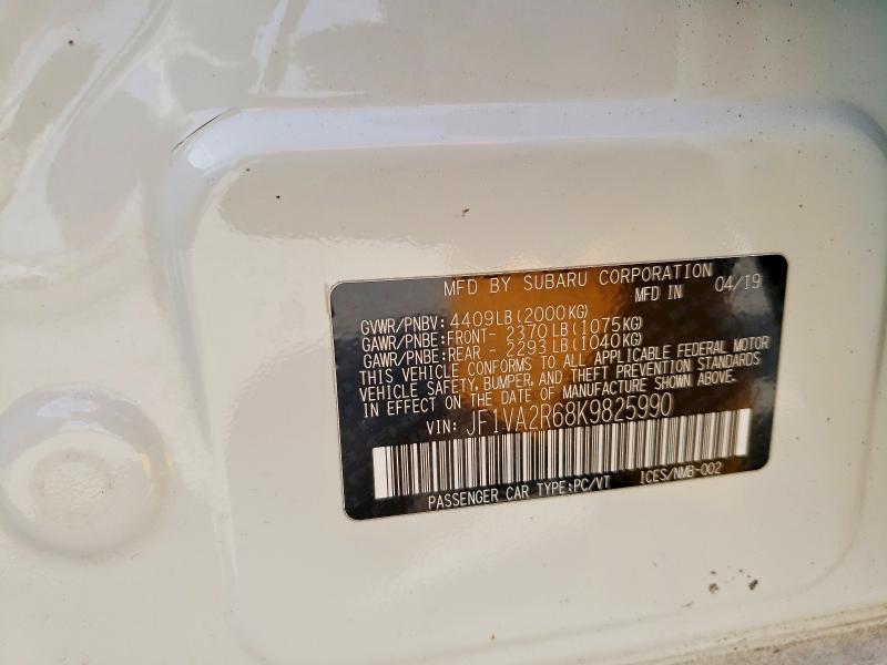 Aukcja sprzedaży 2019 Subaru Wrx, vin: JF1VA2R68K9825990, numer aukcji: 46015016