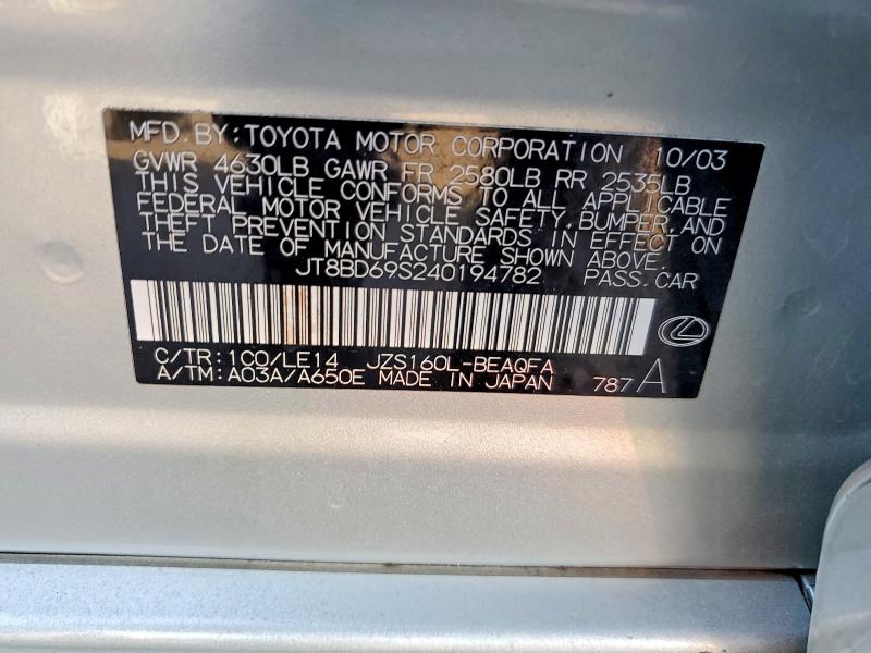 Продажа на аукционе авто 2004 Lexus Gs 300, vin: JT8BD69S240194782, номер лота: 41940846