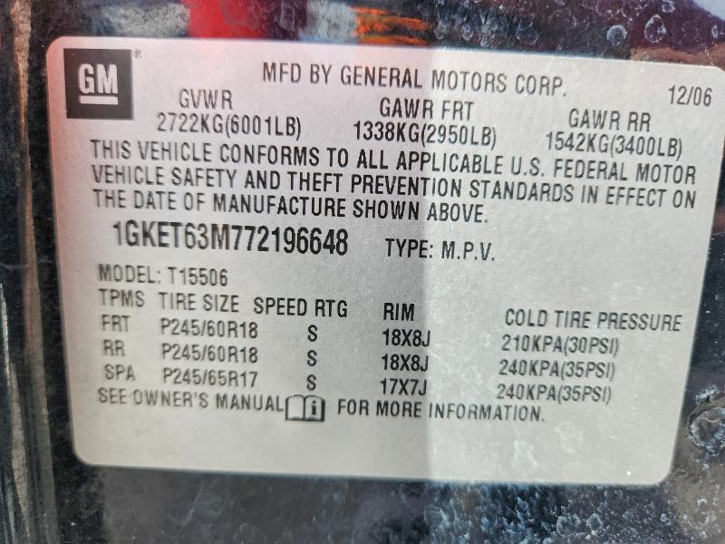 Продажа на аукционе авто 2007 Gmc Envoy, vin: 1GKET63M772196648, номер лота: 47771316
