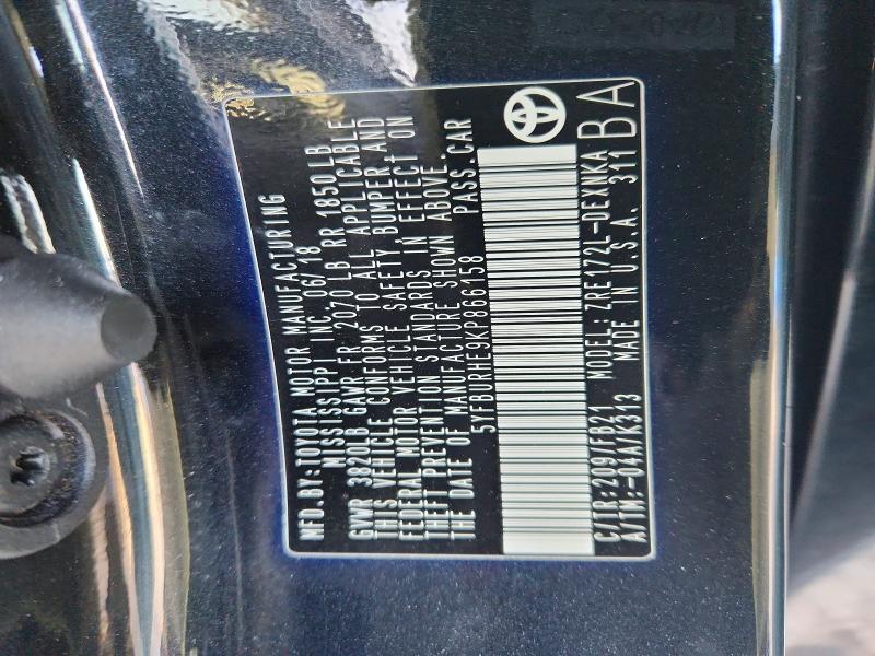 47204496 :رقم المزاد ، 5YFBURHE9KP866158 vin ، 2019 Toyota Corolla مزاد بيع