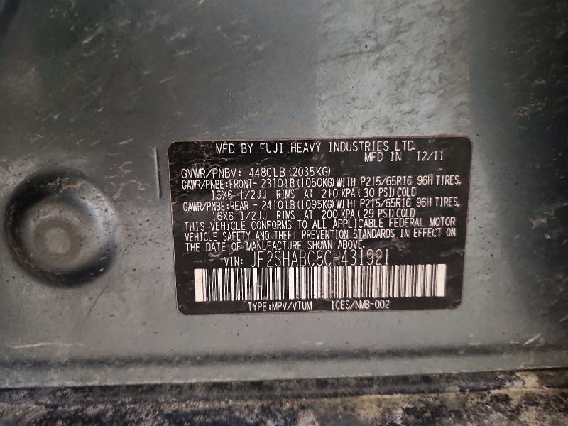 Auction sale of the 2012 Subaru Forester, vin: JF2SHABC8CH431921, lot number: 77099735