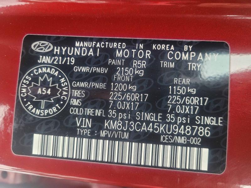 2019 Hyundai Tucson მანქანა იყიდება აუქციონზე, vin: KM8J3CA45KU948786, აუქციონის ნომერი: 47120086