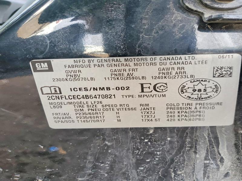 45796536 :رقم المزاد ، 2CNFLCEC4B6470821 vin ، 2011 Chevrolet Equinox مزاد بيع