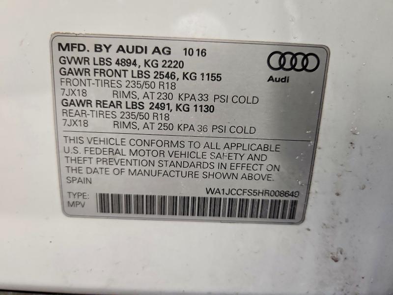 Aukcja sprzedaży 2017 Audi Q3, vin: WA1JCCFS5HR008649, numer aukcji: 79282185