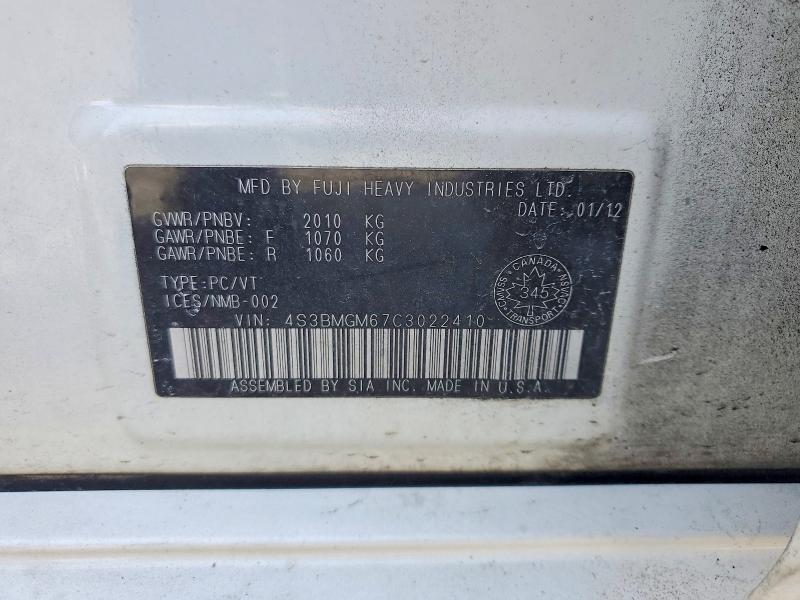 47151576 :رقم المزاد ، 4S3BMGM67C3022410 vin ، 2012 Subaru Legacy مزاد بيع