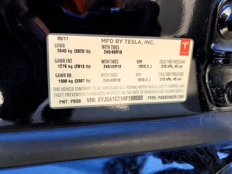 79717885 :رقم المزاد ، 5YJSA1E21HF199580 vin ، 2017 Tesla Model S مزاد بيع