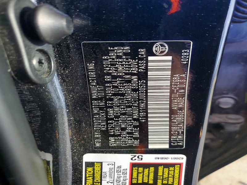 Aukcja sprzedaży 2018 Toyota Camry, vin: 4T1B11HK2JU030575, numer aukcji: 41710036