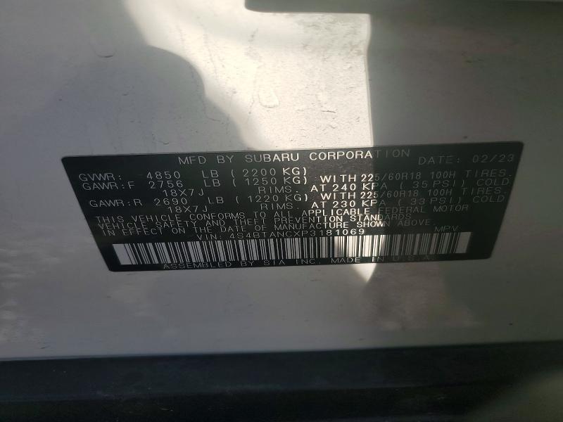 2023 Subaru Outback მანქანა იყიდება აუქციონზე, vin: 4S4BTANCXP3181069, აუქციონის ნომერი: 41608226