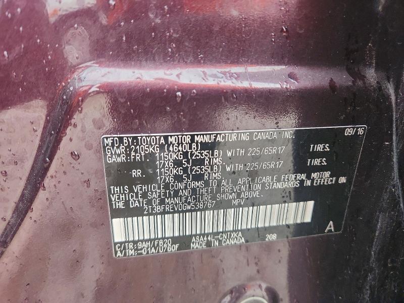Aukcja sprzedaży 2016 Toyota Rav4, vin: 2T3BFREV0GW538767, numer aukcji: 79644215