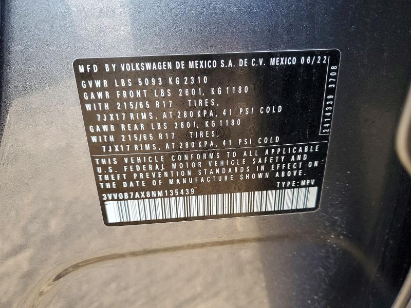 Продажа на аукционе авто 2022 Volkswagen Tiguan, vin: 3VV0B7AX8NM135439, номер лота: 47313416