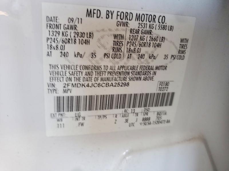 41849146 :رقم المزاد ، 2FMDK4JC6CBA25298 vin ، 2012 Ford Edge مزاد بيع