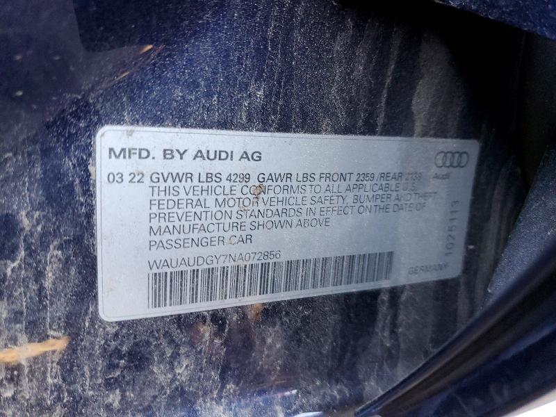 79562275 :رقم المزاد ، WAUAUDGY7NA072856 vin ، 2022 Audi A3 مزاد بيع