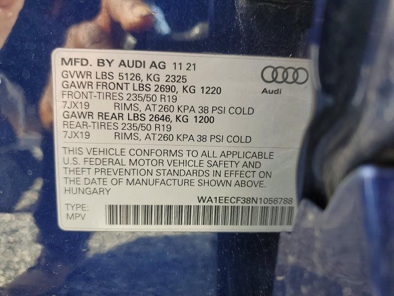 Aukcja sprzedaży 2022 Audi Q3, vin: WA1EECF38N1056788, numer aukcji: 79702215