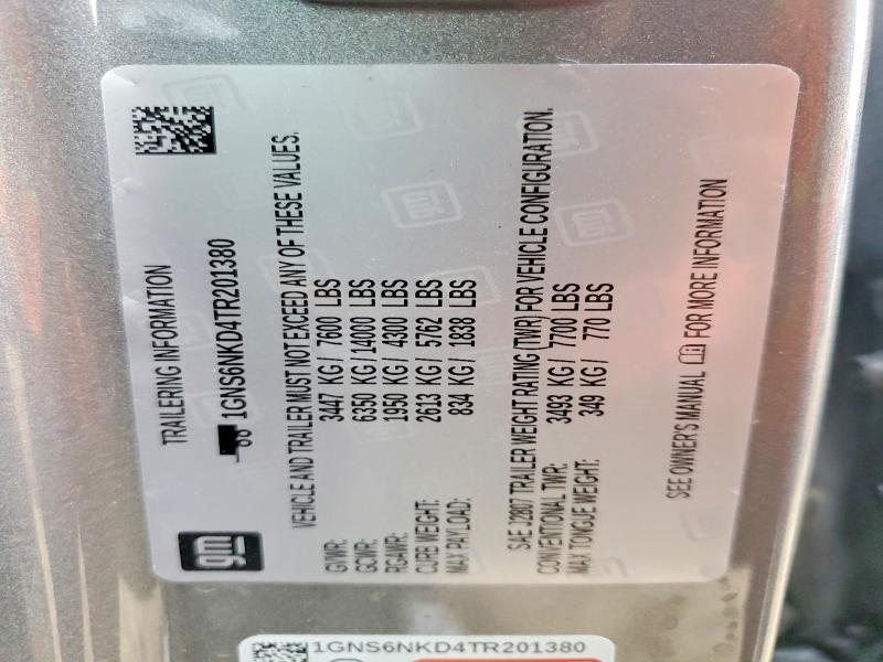 Aukcja sprzedaży 2026 Chevrolet Tahoe, vin: 1GNS6NKD4TR201380, numer aukcji: 79039395