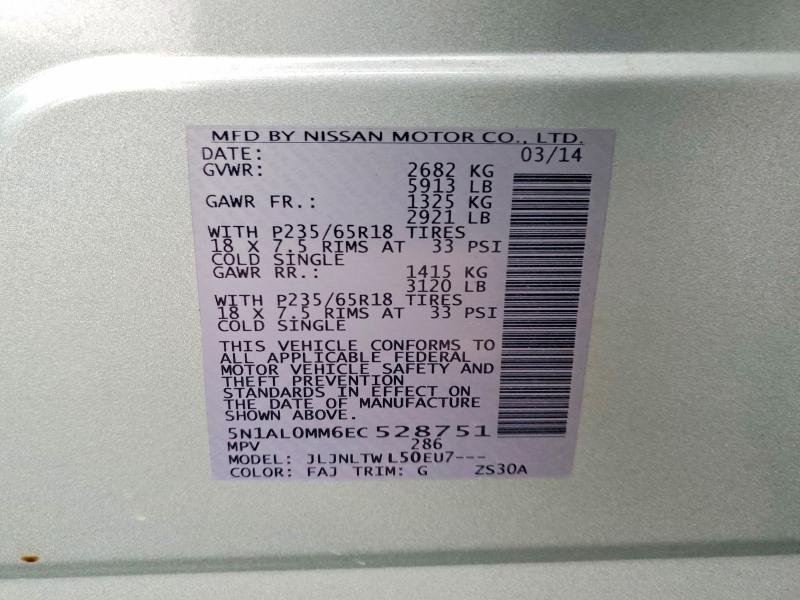 Aukcja sprzedaży 2014 Infiniti Qx60, vin: 5N1AL0MM6EC528751, numer aukcji: 41702556