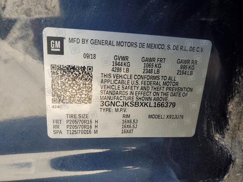 Aukcja sprzedaży 2019 Chevrolet Trax, vin: 3GNCJKSBXKL166379, numer aukcji: 41625776