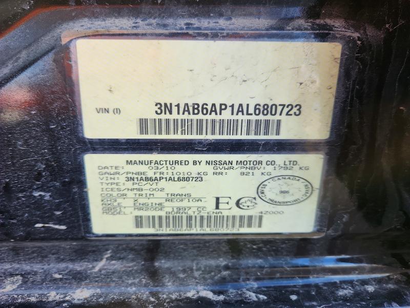 78288185 :رقم المزاد ، 3N1AB6AP1AL680723 vin ، 2010 Nissan Sentra مزاد بيع