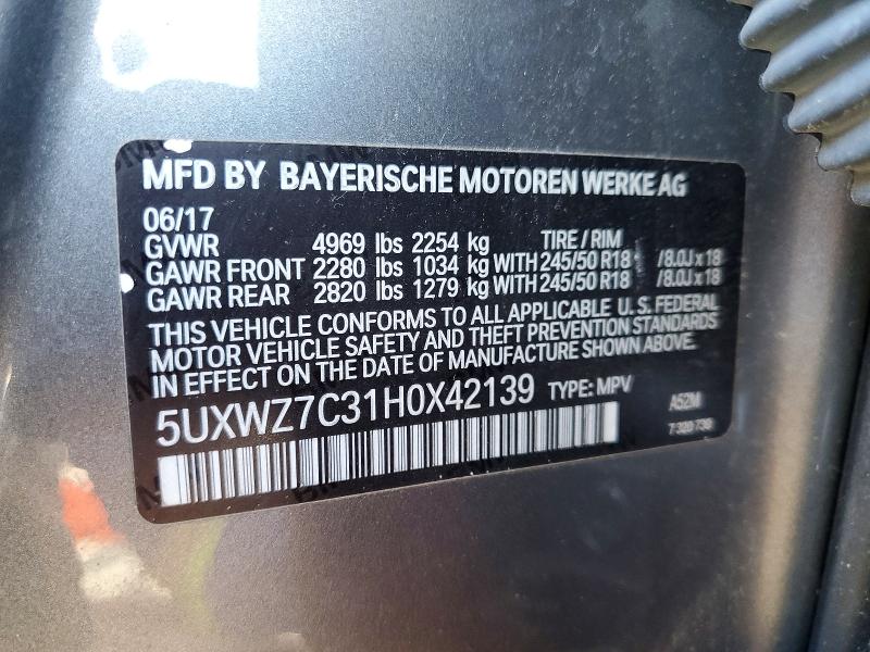 Aukcja sprzedaży 2017 Bmw X3, vin: 5UXWZ7C31H0X42139, numer aukcji: 46753796