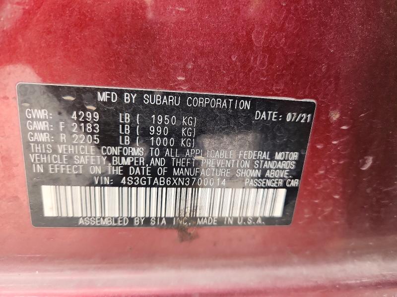Продаж на аукціоні авто 2022 Subaru Impreza, vin: 4S3GTAB6XN3700014, номер лоту: 48002476