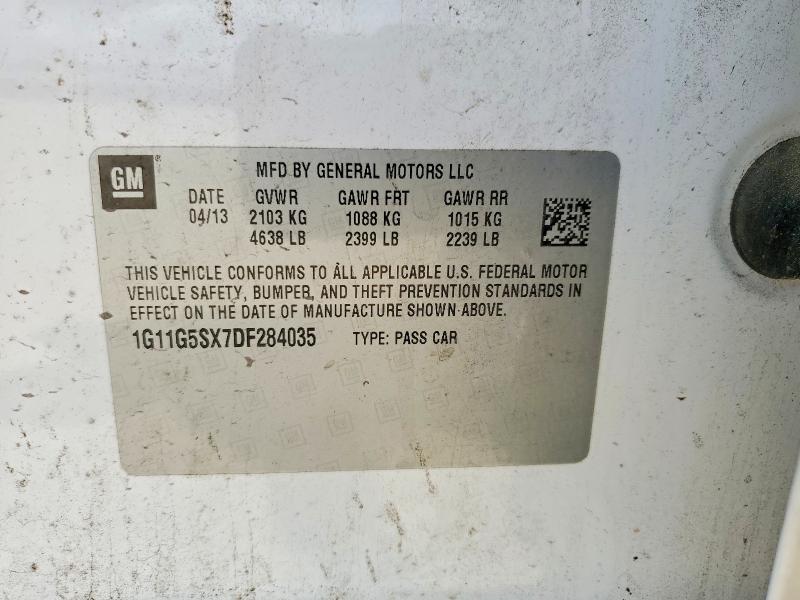 48110206 :رقم المزاد ، 1G11G5SX7DF284035 vin ، 2013 Chevrolet Malibu مزاد بيع