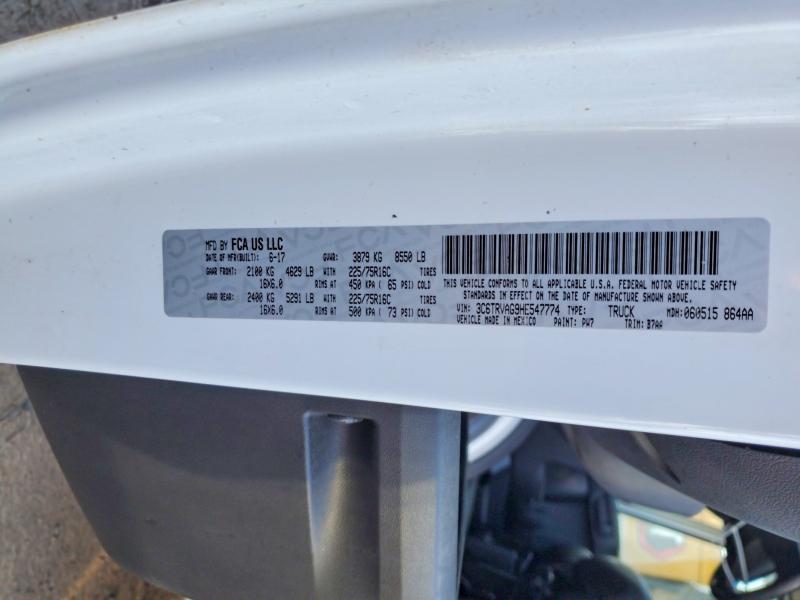 2017 Ram Promaster 1500 მანქანა იყიდება აუქციონზე, vin: 3C6TRVAG9HE547774, აუქციონის ნომერი: 46817236